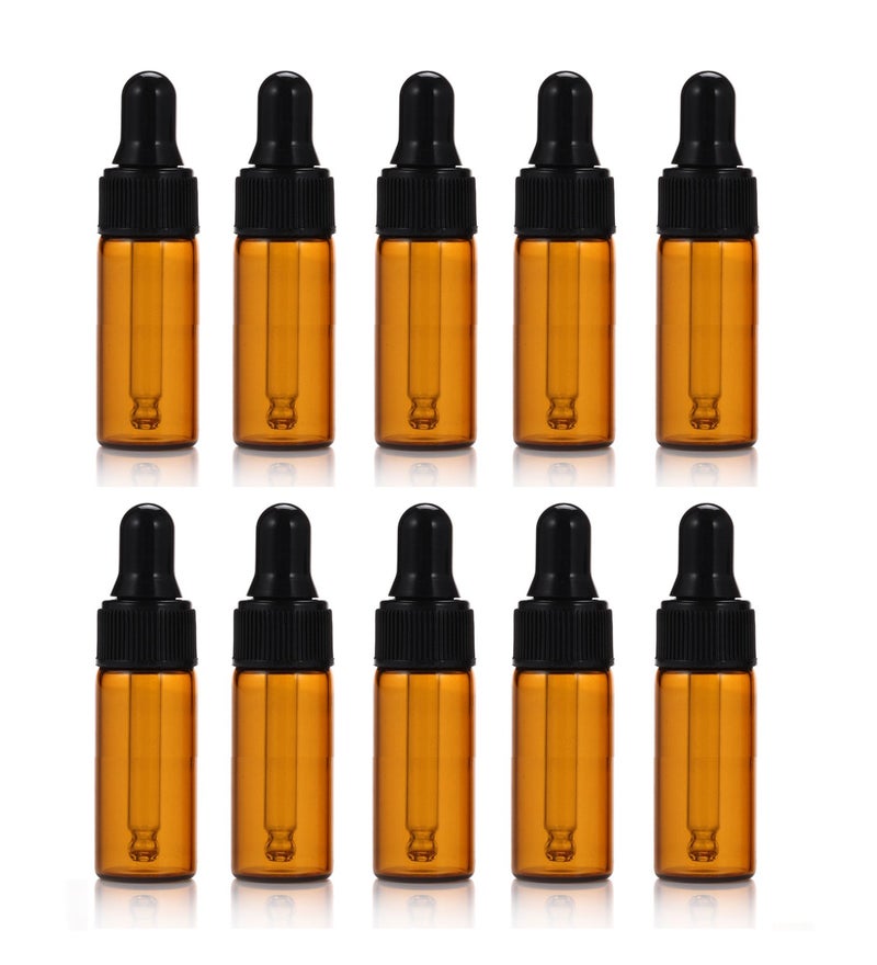 ELFENSTALL Simple-e 10pcs 5ml 1/6oz Amber Mini Glass Bottle Amber Sample Vial Small Essential Oil Bottle with Glass Eye Dropper + 1pc Glass Clean Cloth + 1pc 3ml dropper (10) - Image 2
